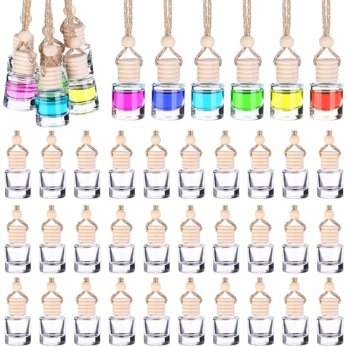60 Pcs Hanging Car Air Freshener Car Diffuser Bottle Empty Glass Perfume Air Freshener Diffuser Bottle Pendant for Essential Oils Fragrance Aromatherapy Ornament Decor (60 Count)