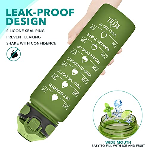 32 oz Drinking Water Bottle with Times to Drink and Straw
