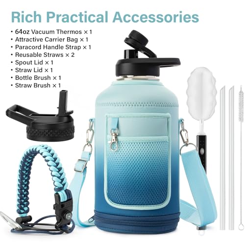 Insulated Water Bottle with Portable Carrier Bag for Outdoor 64 oz