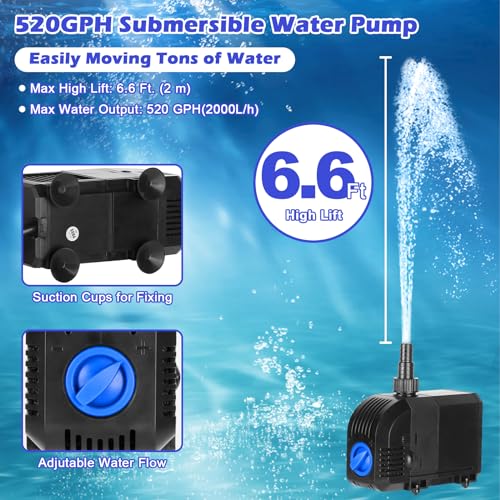 Submersible Water Pump 520GPH Aquarium Pump w