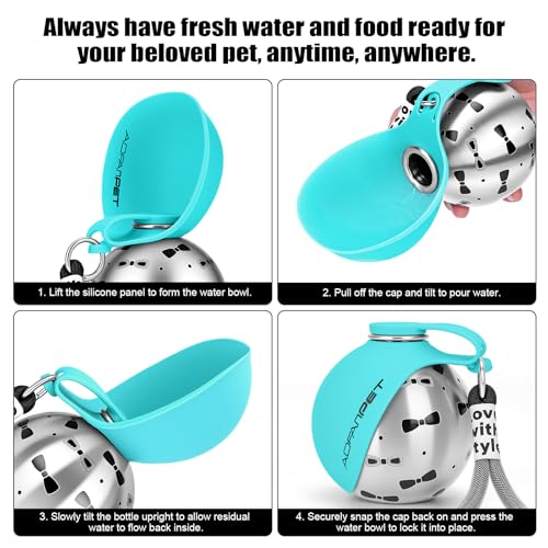 Portable Dog Water Bottle 10oz Stainless Steel Travel Dog Water Dispenser with Bowl No
