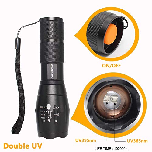 UV 365nm & 395nm Dual Black Light Woods lamp Blacklight Flashlight