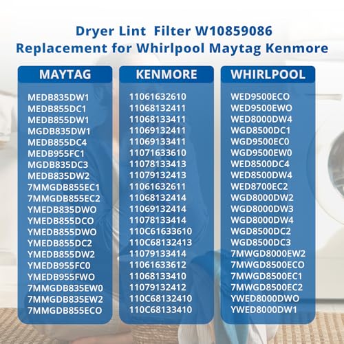 W10859086 Dryer Lint Screen Filter Replacement for Whirlpool Maytag Kenmore