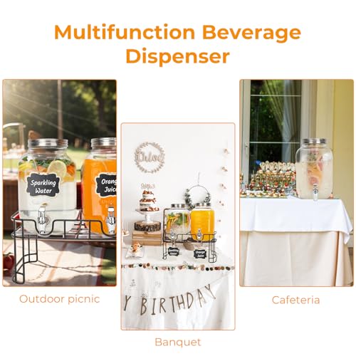 2 Pack 1 Gallon Glass Drink Dispensers with Stand