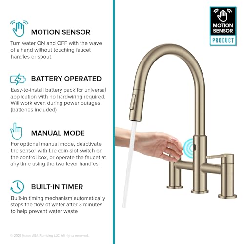 Oletto Touchless Sensor Bridge Kitchen Faucet with Pull