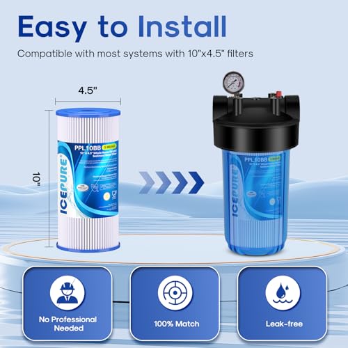 5 Micron 10" x 4.5" Whole House Sediment Pleated Water Filter 2Pack (2 Count)