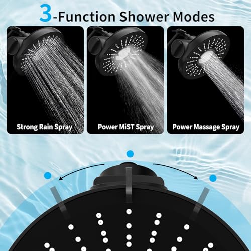 8 Inch Filtered Shower Head with Extension Arm Matt Black
