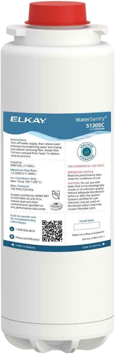 Elkay Genuine WaterSentry 51300C Lead + Microplastics NSF/ANSI Certified Filter (Single)(Bottle Fillers)