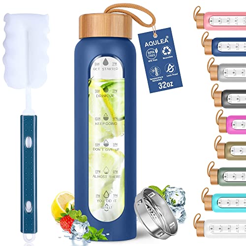 Glass Water Bottles 32 Oz with Silicone Sleeve