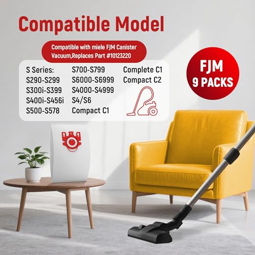 9 Pack 3D Airclean Dust Bags Replacement for Miele FJM Vacuum Compact C2 (9 Count)