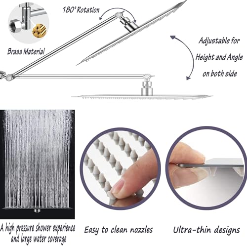 10" High Pressure Square Rainfall Shower Head and 2