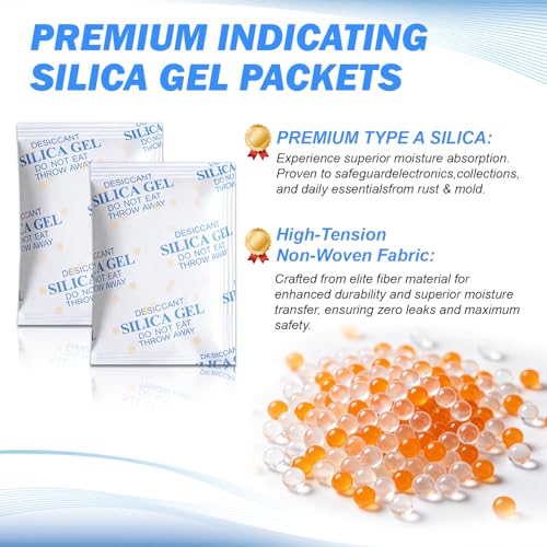 20g (60 Pack) Color Changing Silica Gel Packets, Desiccant Packs