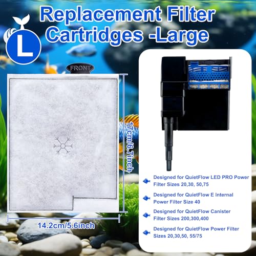 10Pack Large Replacement Filters Cartridges Compatible with Aqueon QuietFlow LED Power Filter Size 20 (10 Ounce)