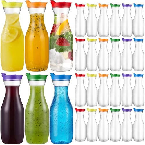 24 Pcs Plastic Water Carafe with Lid 32 Oz Clear (24 Count)