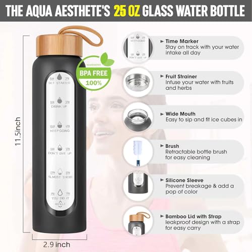 Glass Water Bottles 25 Oz with Silicone Sleeve