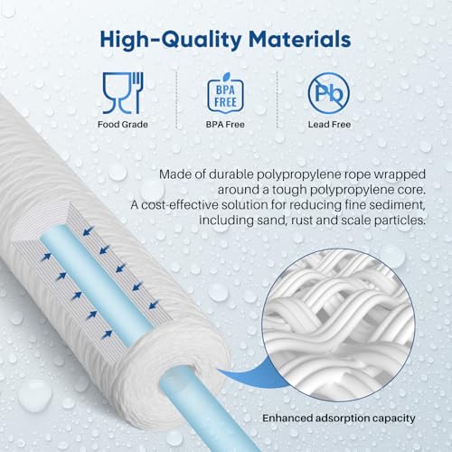 5 Micron 4.5" x 20" Whole House String Wound Sediment Filter for Well Water (2 Count)