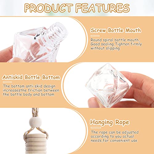 50 Pcs/Set,8ml Hanging Car Air Freshener Diffuser,Empty Clear Glass Essential Oil Fragrance Perfume Diffuser Pendant Glass Vials with Wooden Caps & Hanging String,Diamond Shaped Style (50 Count)