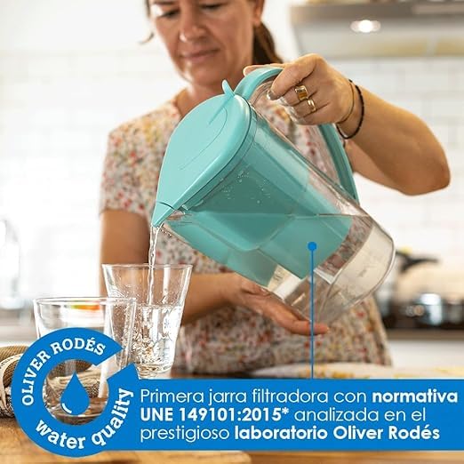 Water Filter Jug Green for Tap Water Alkanatur Drops Filters Water Supports Ionisation and Gives Magnesium from pH 9 1.4 Litre Capacity Filters Limescale Chlorine and Metals Without BPA