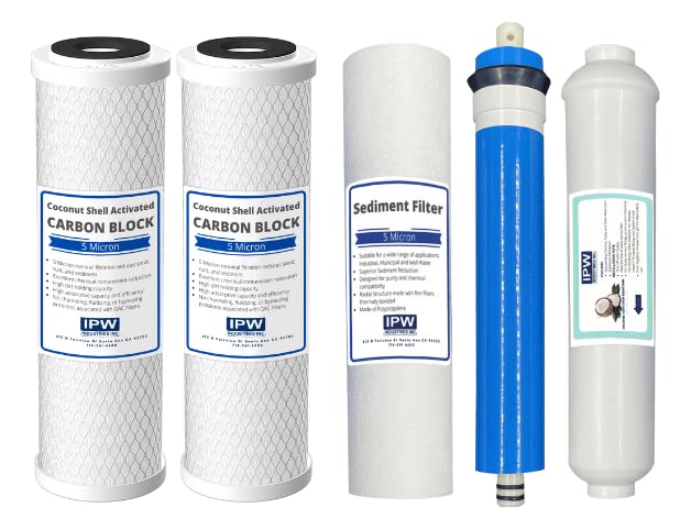 W-525 Reverse Osmosis Water Filter Replacement Set - Carbon Block, Sediment, RO Membrane, and Inline Granular Activated Carbon (5 Count)