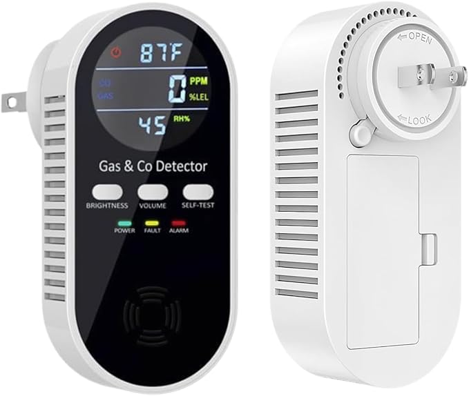 5 in 1 Carbon Monoxide Detector & Natural Gas Detector with Temperature Humidity Display，Battery Backup for Plug-in Co Detector and Combination Gas Suitable for Home/Hotel/Travel - 1Pcs