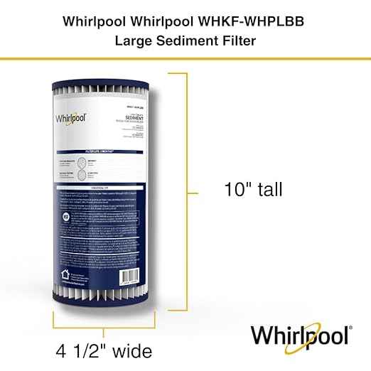 Whirlpool 10" x 4.5" Whole House Water Filter WHKF-WHPLBB, Full Case of 4 Pleated Filters, NSF Certified 20-Micron Rating Reduces Sediment, Fits Most 4.5 inch Diameter Standard Water Filter Housings