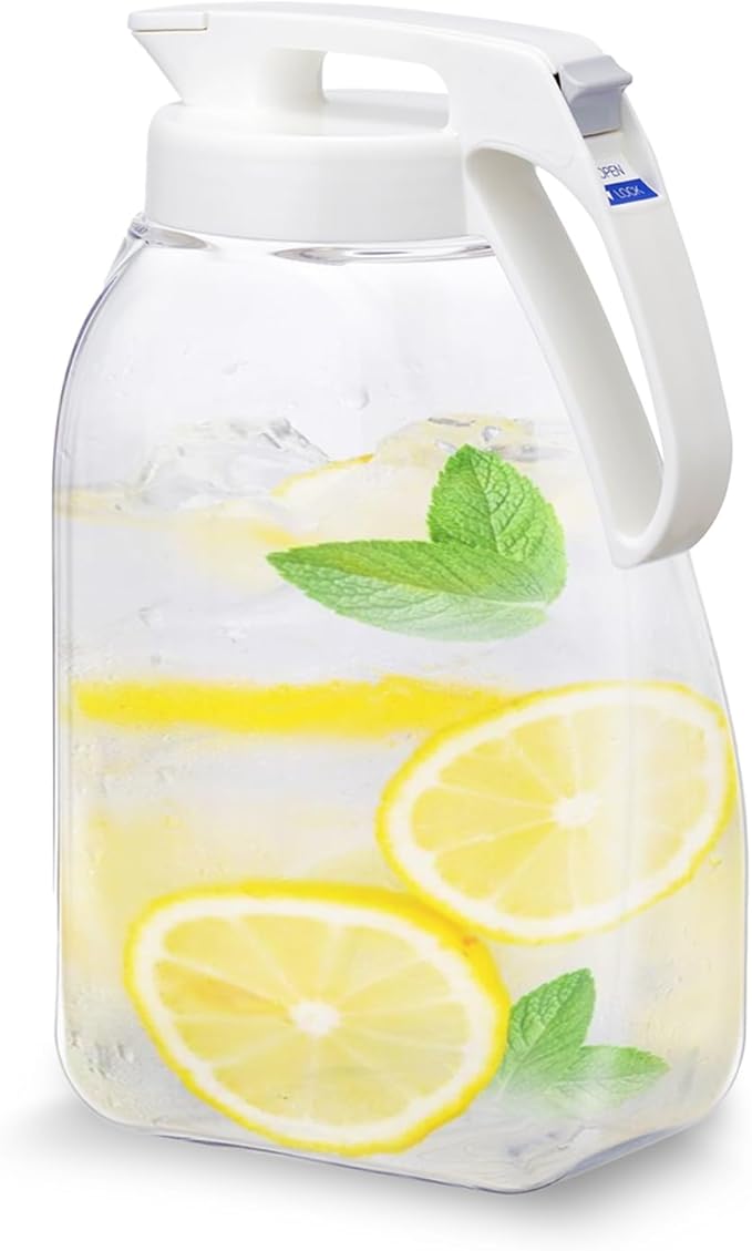 QuickServe Large Airtight Pitcher - 3L (101oz), Heat Resistant, BPA-Free SAN Plastic, One Touch Open & Close, Space-Saving, Made in Japan - White