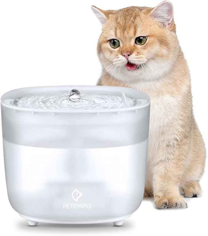 Cat Water Fountain with Wireless Pump, 68oz/2L Ultra Quiet Cat Fountain, Automatic Pet Drinking Fountain for Cats Dogs Inside with 2 Flow Modes, LED Light Indicator, Filter Included,White