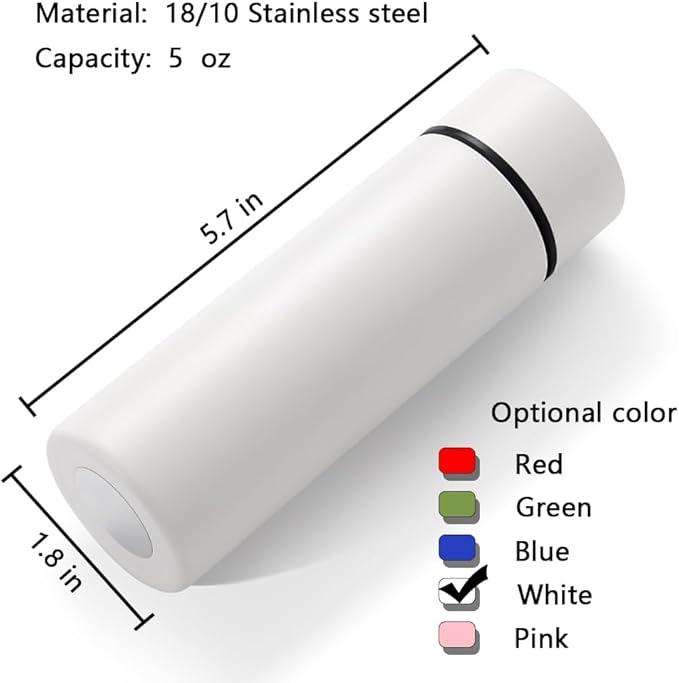 5 oz Mini Water Bottle Cute Water Bottle - Insulated Stainless Steel Bottle - Keeps Cold for 12 hours, Hot for 6 hours - White