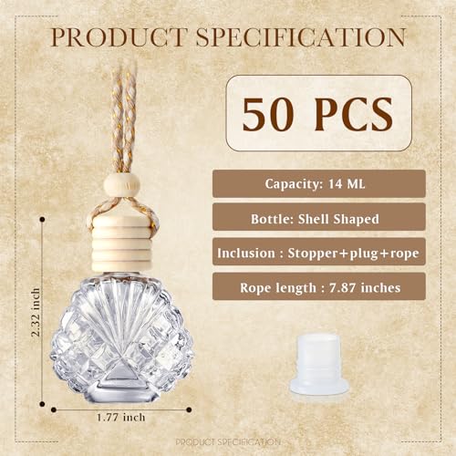 50 Pcs Hanging Car Air Freshener Car Diffuser Bottles Empty Glass Perfume Bottle Freshener Diffuser Bottle Pendant for Essential Oil Fragrance Aromatherapy Ornament (50 Count)