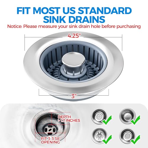 3 in 1 Kitchen Sink Stopper Strainer Basket Pop