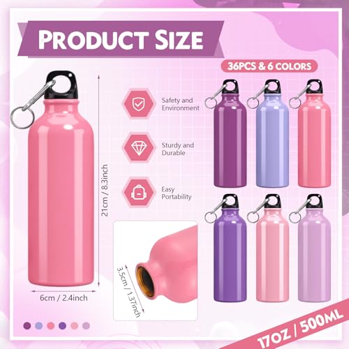 36 Pcs Lightweight Aluminum Water Bottle Bulk 17 oz Leak Proof Bike Water Sports Bottles with Buckle and Twist Cap Team Reusable for Sports Gym Bicycle Camping (36 Count)