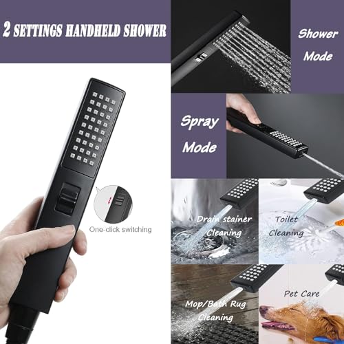 12" High Pressure Square Rain Shower Head and 2