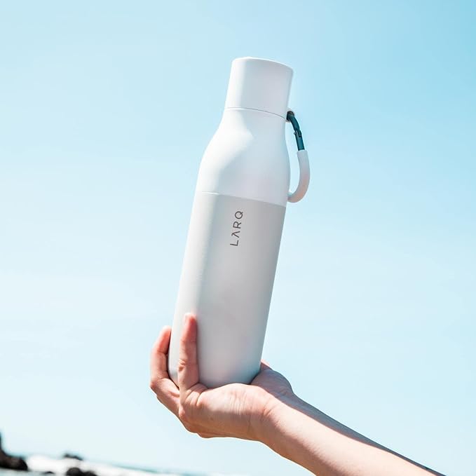LARQ Flip Top 25 oz Insulated Stainless Steel Water Bottle With Straw | Thermos, BPA Free | Reusable Bottle for Sports, Gym, Travel | Keeps Drinks Cold 24 Hours, Granite White