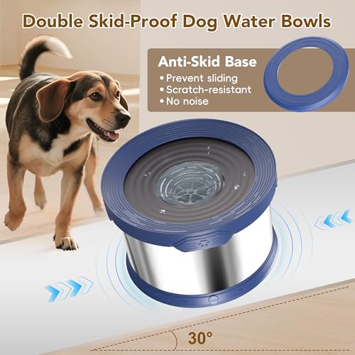 10L Dog Water Bowl No Spill Stainless Steel for Slow Drinking Blue
