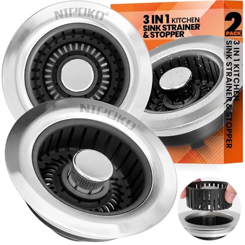 3 in 1 Kitchen Sink Drain Strainer Stopper Basket Pop Up Black