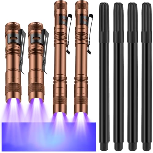 8 Pcs Black Light Markers Set 4 Invisible Ink Pen 4 Mini UV Flashlights Invisible Ink Marker Disappearing Pen for Spy Gadgets Secret Message Gift Party Favors (8 Count)