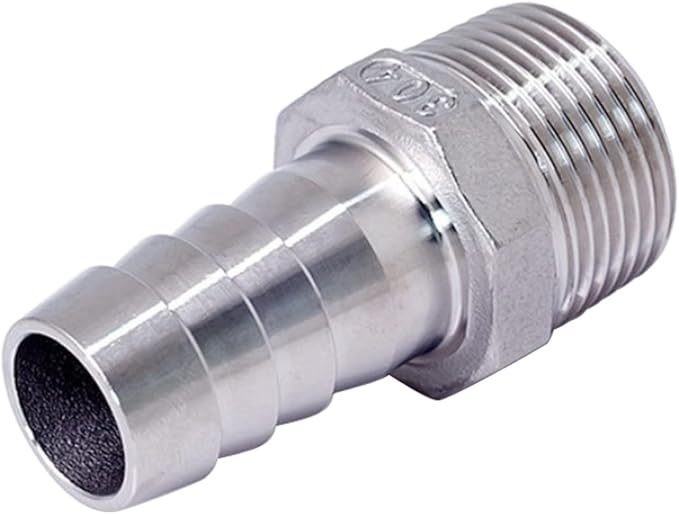 Stainless Steel 304 Hose Barb Fitting, 1" Barbed x 3/4" NPT Male Straight Adapter Connector with 2 Hose Clamps, Pack of 2