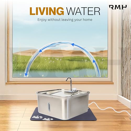 Stainless Steel Cat Water Fountain 7L with Waterproof Mat