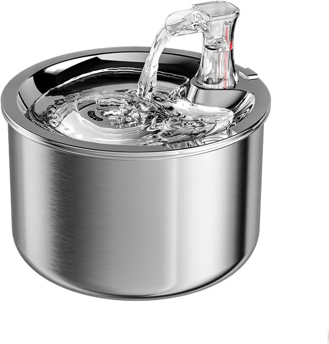 NPET WF150 Stainless Steel Pet Water Fountain, 2L/68oz Cat & Dog Water Dispenser with Quiet Pump & 8 Replacement Filters for Multi-Pet Households (Water Fountain+8 Filters)