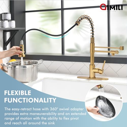 Brushed Gold Drinking Water Faucet 3 in1 Commercial Style Pull