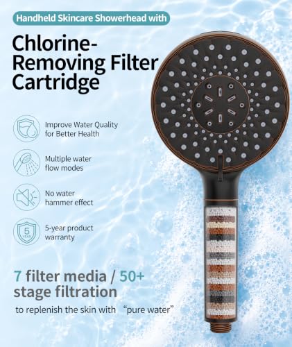Filtered Shower Head with Handheld High Pressure 9 Spray Mode Showerhead Detachable Shower Head Water Softener Filters Beads for Hard Water Remove Chlorine 4 Filters ORB
