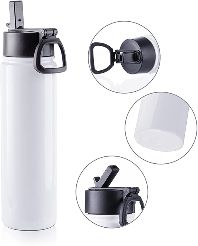 PYD Life 4 Pack Sublimation Blank Tumbler 22 OZ Sports Wide Mouth Stainless Steel Water Bottle Vacuum Flask with Straw and Portable Handle for Tumbler Press Machine Sublimation Print
