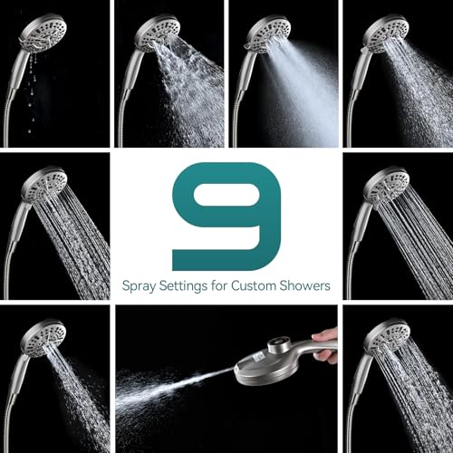 Foldable Rainfall Shower Head 9 Spray Settings