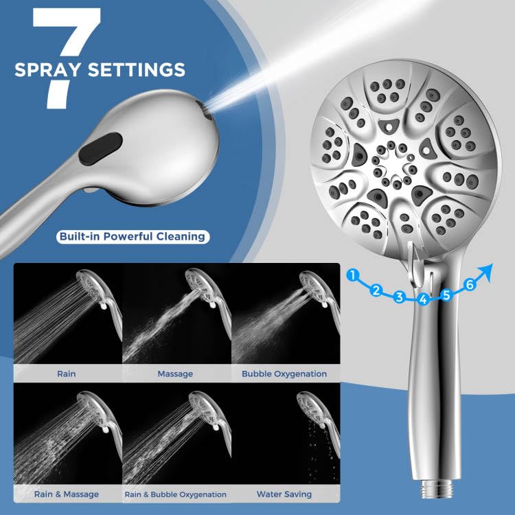 6 Mode High Pressure Handheld Shower Head with Power Wash