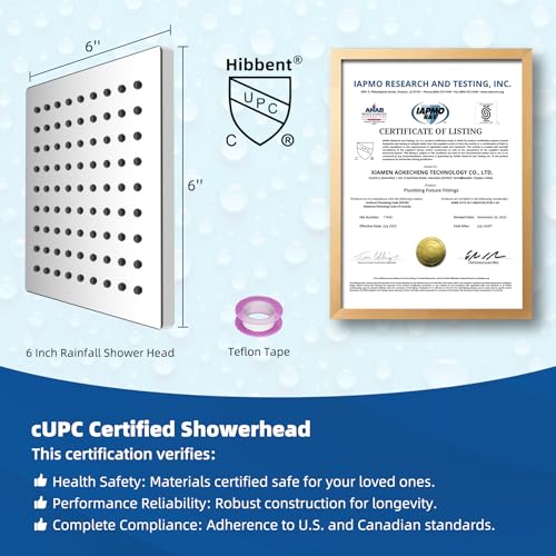 cUPC Certified Thickness Metal 6'' Square Rain Shower Head