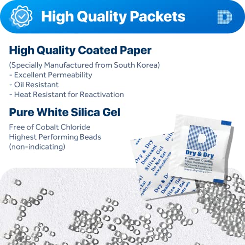 200 Packets] 1 Gram "Dry & Dry" Premium Pure & Safe Silica Gel Packets Desiccant