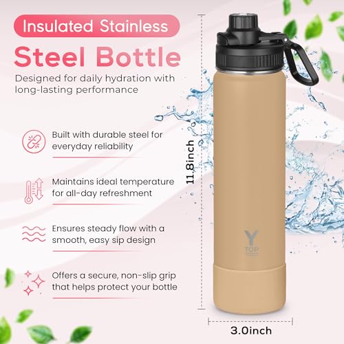 Y TOP 24 oz Insulated Water Bottle Leak Proof Spout Lid Fits in Car Cup Holder