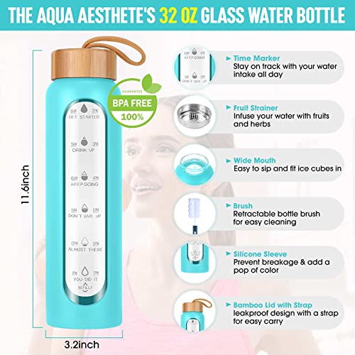 Glass Water Bottles 32 Oz with Silicone Sleeve
