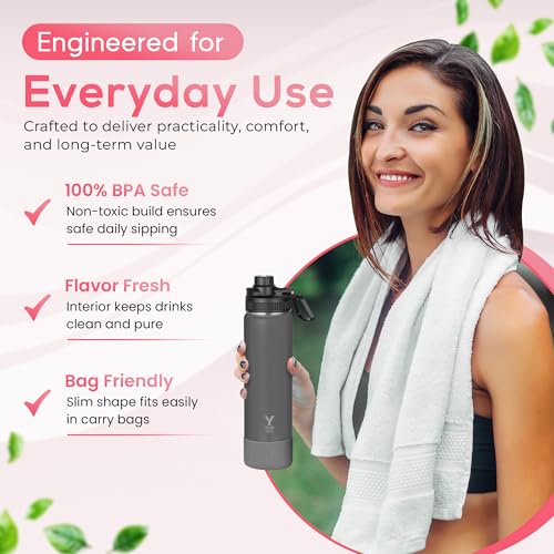 Y TOP 24 oz Insulated Water Bottle Leak Proof Spout Lid Fits in Car Cup Holder