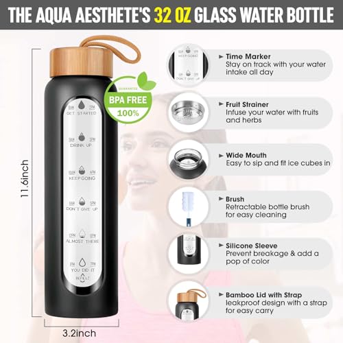 Glass Water Bottles 32 Oz with Silicone Sleeve
